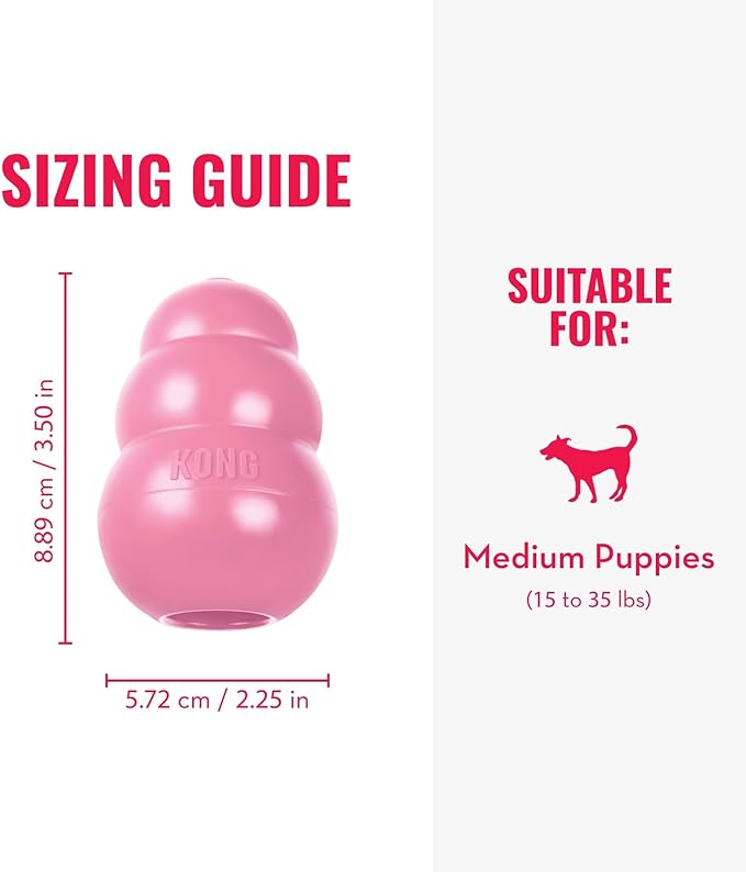 KONG Puppy, Natural Rubber Teething Chew Toy, for Medium Puppies, Pink | Gentle Natural Teething Rubber Toy, Stuffable for Treats & Built for Chewing & Fetch with Growing Puppies