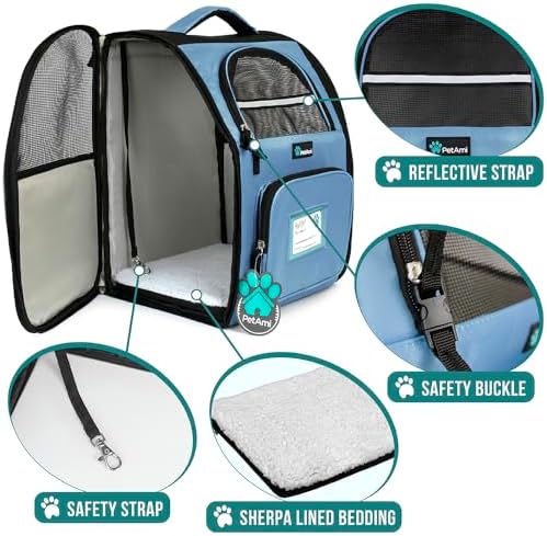 PetAmi Dog Backpack Carrier, Airline Approved, Light Blue