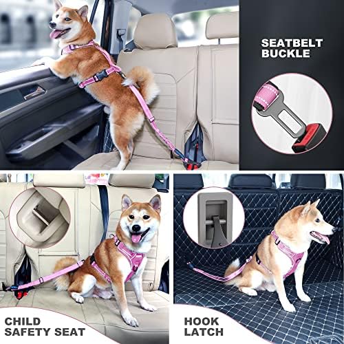 IOKHEIRA Dog Seatbelt - Adjustable Reflective Bungee, Aluminum Swivel Carabiner