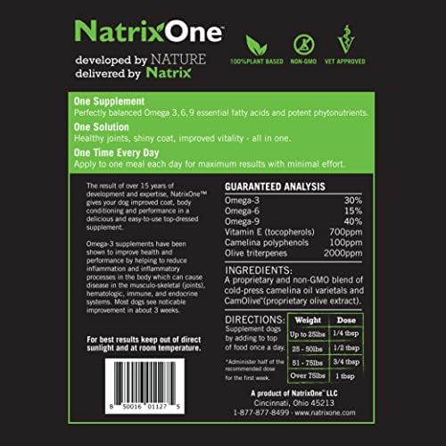 100% Pure Camelina Oil for Dogs, 8 oz - Dog Skin and Coat Supplement All-Natural Supplements, Support Hearts, Joints, Coats, Skin and Anti-inflammatory, Protective Care - Omega 3 by NatrixOne