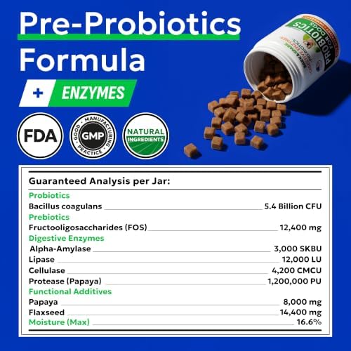 BARK&SPARK Dog Probiotics 120 Chews for Digestive Health w/Enzymes & Fiber