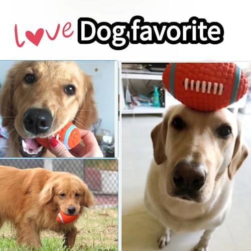 Squeaky Chew Dog Toys Interactive Sports Balls with Squeaker Soft Latex Rubber Bouncy Fetch Ball Toy (Soccer, Volleyball, Football, Tennis) for Puppy & Dog (Soccer+Football,Large)