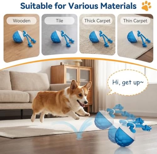 Interactive Dog Toys for Boredom-Automatic Rolling Ball with Ropes,Touch Activated Bouncing Jumping Dog Ball for Large/Medium/Small Dogs,Rechargeable Rolling Chasing Toy for Indoor Outdoor Play,Orange