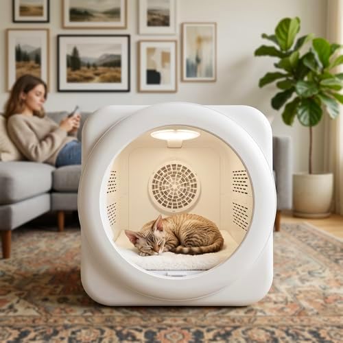 Automatic Pet Dryer Box, 360 Fast Dry Cat Dryer for Small Dogs | Ultra Quiet,26–45 Deg C Temp Control,3 Adjustable Wind Speed Settings,3 Million Negative Ions,55L Large Capacity for Cats