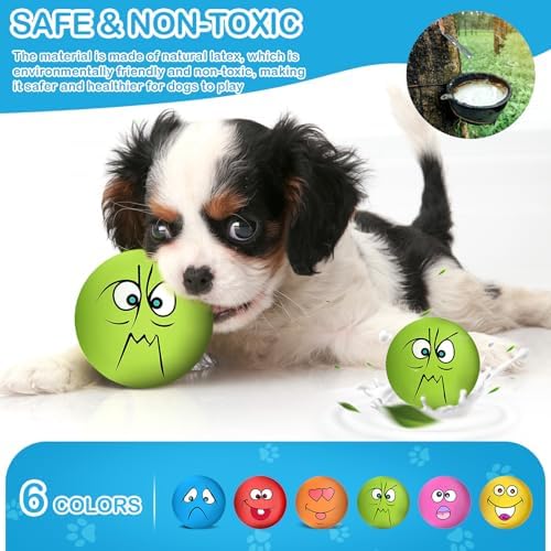 3.14" Squeaky Dog Toys Funny Smile Face Chewing Latex Rubber Soft Fetch Play Interactive Squeaky Dog Balls for Puppy Small Medium Pet Dog (6PCS)