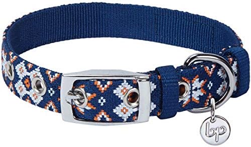 Blueberry Pet Southwestern Modern Tribal Print Navy Braided Adjustable Dog Collar with Metal Buckle, Neck 9-12.5", for Small Breed