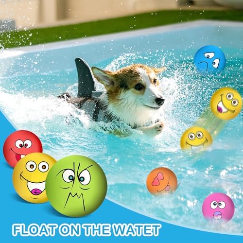 3.14" Squeaky Dog Toys Funny Smile Face Chewing Latex Rubber Soft Fetch Play Interactive Squeaky Dog Balls for Puppy Small Medium Pet Dog (6PCS)