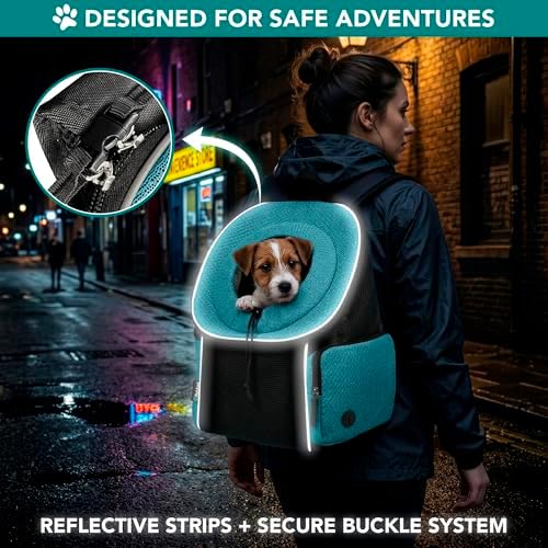 PetAmi Dog Carrier Backpack, Hands-Free Front Carrier, 10 lbs, Teal Blue