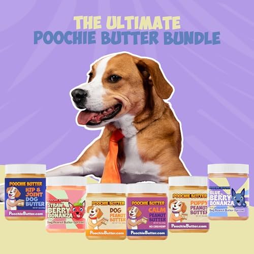 Poochie Butter Blueberry Dog Peanut Butter - Made in USA, Creamy Spread for Lick Mats & Food Toppers - Dry Roasted Peanuts Non-GMO No Sugar Added Dog Treats | 12 oz (Pack of 2)