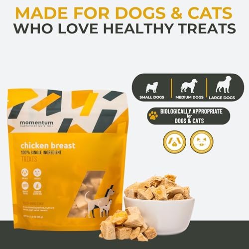 Momentum Carnivore Nutrition Freeze-Dried Chicken Breast Dog Treats & Cat Treats – Single-Ingredient, High-Protein, Grain-Free, Lean & Easily Digestible – Made in USA – 3 oz Bag (Pack of 3)