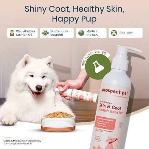 Skin & Coat Health Booster - Wild Alaskan Salmon Oil for Dogs, Liquid Omega 3 Fish Oil Supplement with EPA & DHA Fatty Acids for Coat, Itchy Dry Skin Relief, Shedding, Joints, 8 oz