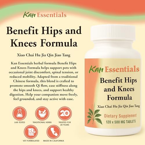 Kan Herb Company Benefit Hips and Knees Formula – Traditional Chinese Herbal Blend to Support Joint Comfort, Mobility, and Digestive Balance, Herbal Supplement Tablets for Pets, 120 Tablets