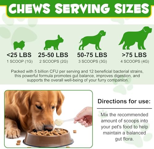 Probiotics Powder for Dogs - Pre & Probiotic Digestive Supplement with Digestive Enzymes & Prebiotics for Dog Support Gut Health, Seasonal Allergies & Immune System Dog Supplies Powder - 120 Scoops