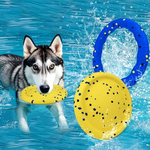 BABORUI Floating Dog Pool Toy, Blue Ring & Yellow Plate