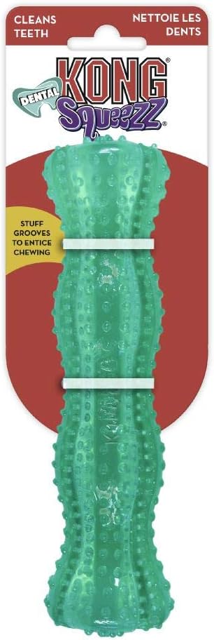 KONG Squeezz Dental Stick, Flexible Dental Chew Toy, for Medium/Large Dogs | Flexible Squeezable Dental Toy for Gentle & Mild Chewers, Helps Clean Teeth & Gums During Engaging Play