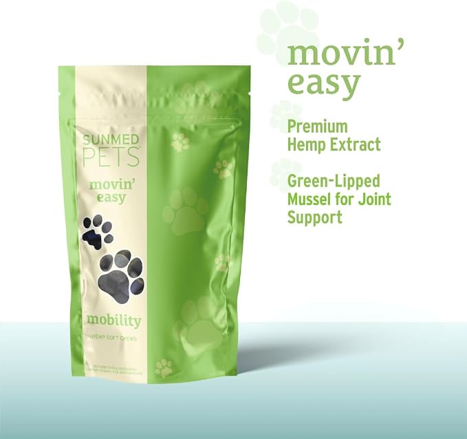 Sunmed Movin' Easy Hemp Pet Chews for Joint Health & Mobility – Omega-3, Green Lipped Mussels, 5mg Hemp Extract – Supports Flexibility & Comfort | Beef Liver & Sweet Potato, 40 Count