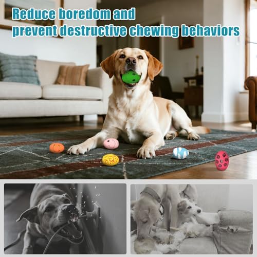 Dog Toys, Squeaky Latex Rubber Bouncy Balls, Squeaky Egg Dog Toys Balls, 6 Pack Interactive Squeak Dog Toy Set for Medium Large Breeds Dogs (6 Pack, Medium)