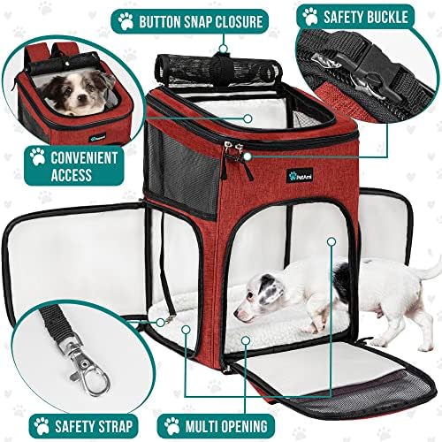 PetAmi Dog Backpack Carrier, Airline Approved, 4-Way Entry, Red