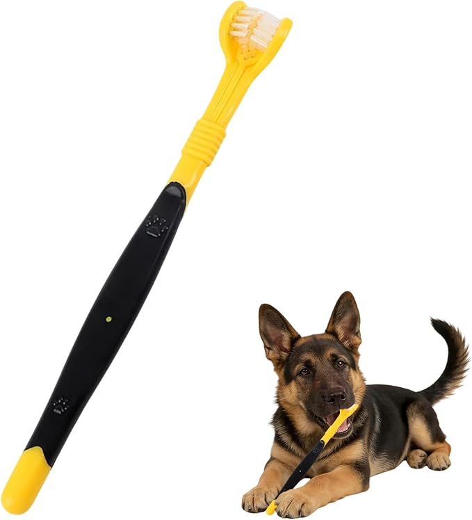 3 Sided Pet Toothbrush for Dogs&Cats, Dog Tooth Brush with Soft Bristles, Easy Teeth Cleaning & Dental Care, Removes Tartar & Bad Breath, Oral Care for Medium & Large Pets (Yellow*2)