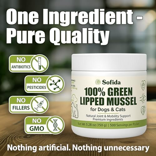 Premium Green Lipped Mussels for Dogs and Cats 100% Pure New Zealand Natural Supplements Vitamins to help your Pet for Hip and Joint Flexibility, Mobility, Strength, Tendons and Muscles (5.28, Ounces)