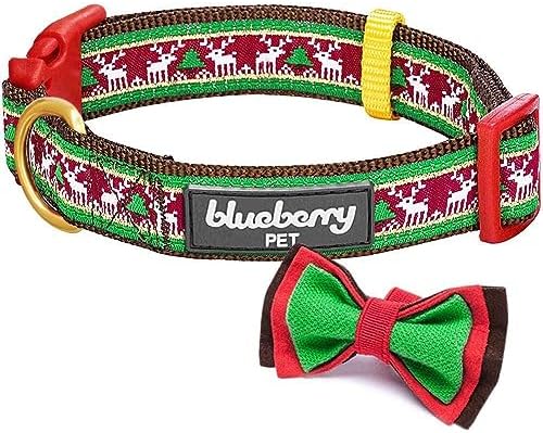 Blueberry Pet Santa’s Reindeer Christmas Dog Collar with Detachable Bow Tie, Adjustable Small Size, 12"-16" Neck