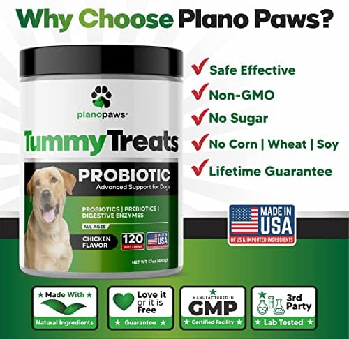 Dog Probiotics Chews 120 Ct, Digestive Enzymes, Prebiotics, Itchy Skin