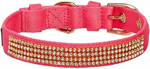 Blueberry Pet Sparkling Rhinestone Adjustable Dog Collar with Metal Buckle, French Pink, Neck 9-12.5", for Small Breed