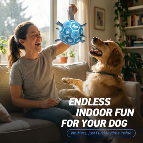 QDAN Dog Balls, 6 Inch Soccer Ball with Straps for Dogs, Outdoor Dog Toys | Dog Toy Balls for 20-40 Lbs Dogs, World Cup Balls for Dogs, Puppy Birthday Gifs