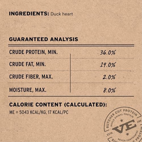 Vital Essentials Freeze Dried Raw Duck Hearts Dog Treats, 10 oz Bag