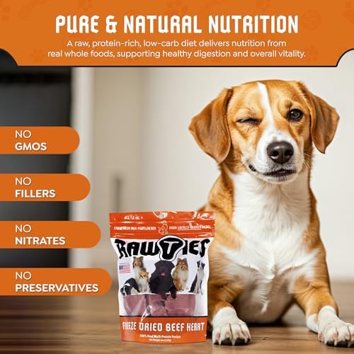 Premium Freeze-Dried Raw Beef Heart for Dogs – 100% USA-Sourced Raw Meat Dog Food – Grain-Free, No Fillers, High Protein Nutrition for Small & Large Breeds, 4 Pack