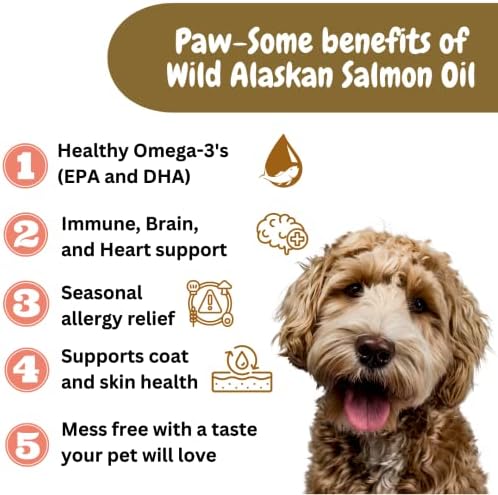 Pure Wild Alaskan Salmon Oil for Dogs & Cats - Omega 3 Skin & Coat Supplement, Natural EPA + DHA Fatty Acids for Joint Function, Brain, Immune & Heart Health (8 FL OZ)