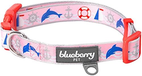 Blueberry Pet Essentials 5 Patterns Smart Chic Bon Voyage Ocean Scenery Dolphin Designer Adjustable Dog Collar, Medium, Neck 14.5"-20"