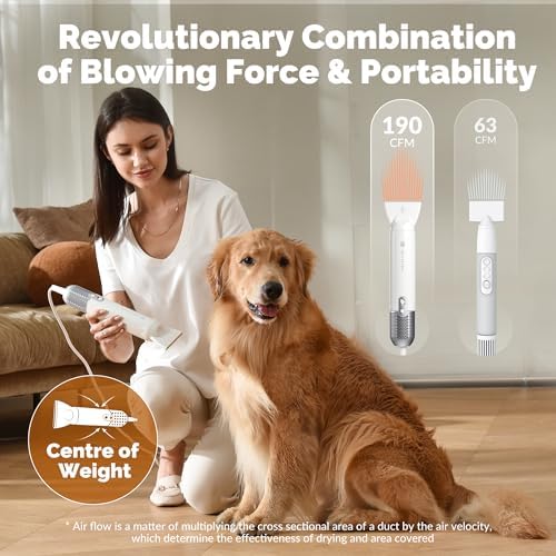 Jellyfish Handheld Dog Dryer - 1.21lb Lightweight, 2 Speeds, 4 Temp, Portable High Velocity Blow Dryer for Travel & Home