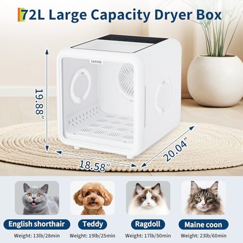 GarveeLife 72L Pet Dryer Box 360° High-Efficiency Pet Dryer, Cat Drying Box with 5 Air Outlets, NTC Smart Temperature Control | Quiet Pet Grooming Blower for Cats & Dogs up to 45 lbs