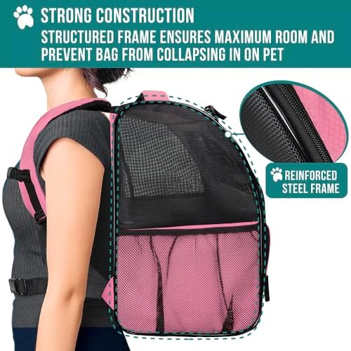 PetAmi Dog Backpack Carrier, Airline Approved, Pink