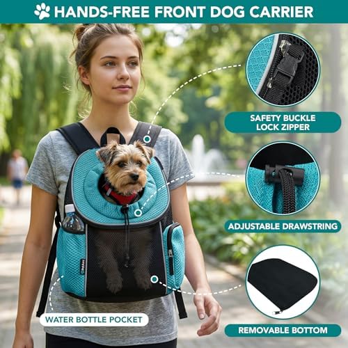 PetAmi Dog Carrier Backpack, Hands-Free Front Carrier, 10 lbs, Teal Blue