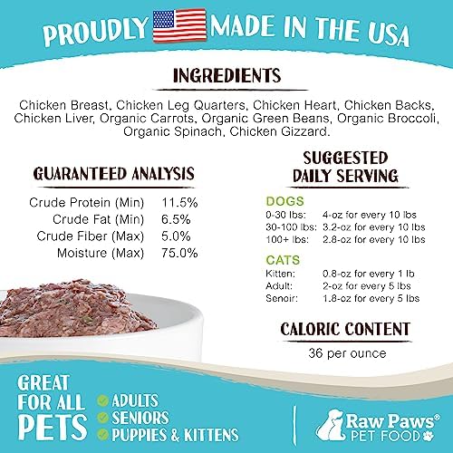 Raw Paws Raw Chicken & Vegetable Recipe Dog & Cat Food, 1-lb Roll (20 Pack)