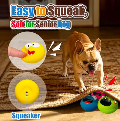 HOLYSTEED Latex Squeaky Dog Toys, Small Dogs Mini Breed, 2.2in Flat Ball, 4-Pack