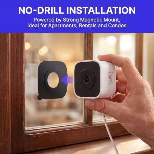 No-Drill Window Camera, 3MP 2K Camera for Home Security, View Outside Through Glass, Color Night Vision, Motion Alerts, 24/7 Recording, Dual-Band WiFi (White, Square)