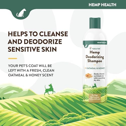 NaturVet Hemp Deodorizing Shampoo for Dogs - Plus Oatmeal & Honey – 16 oz
