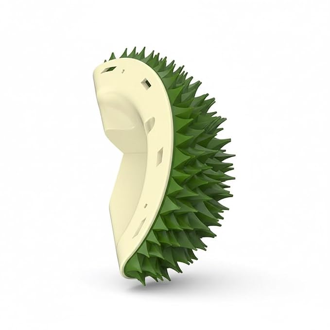 Durian Shaped Cat Self Groomer & Scratch Brush - Funny Fruit Design Cat Massage Brush for Shedding and Itch Relief, Plush Grooming Station with Handle