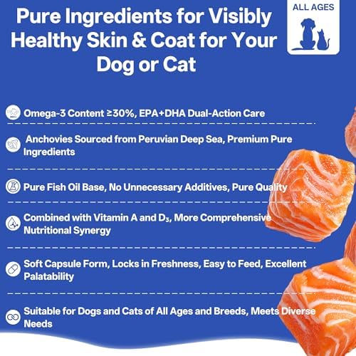 Dr.Bruce Omega-3 Deep Sea Anchovy Fish Oil,Anchovies Sourced from Peruvian Deep Sea, Premium Pure Ingredients,for Dogs and Cats- Skin and Coat Support, Omega 3 Supplement for Pets，Fish Oil Supplement