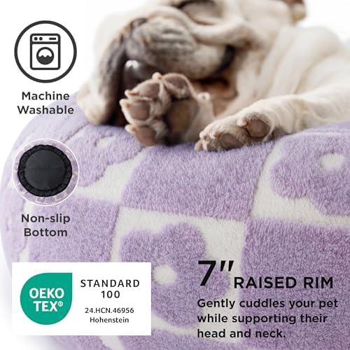 LE SURE Shown on TV Jacquard Donut Small Dog Beds,Flower Checks 23x23x7in