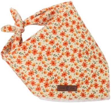 Lionet Paws Fall Flower Dog Bandana Washable Cotton Handkerchief Scarf Triangle Halloween Dog Bandanas, Large (Pack of 1), Medium, Cotton, Orane Flower