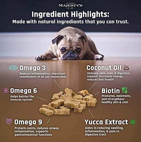 Majesty's Grain-Free Buddy Bites Skin and Coat Wafers for All Dogs - Superior Skin, Coat, and Immune Support Supplement - Carob and Sweet Potato Flavored - 2 Pack (112 Count Total)