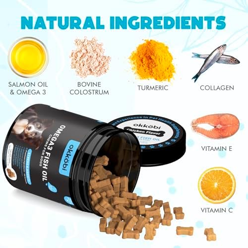 Omega 3 Chews for Dogs - 150Pcs - Dog Skin and Coat Supplement - Rich in EPA & DHA Fatty Acids - Itching Skin Relief Chews - Reduce Hair Shedding - Made with Fish Oil - Chicken