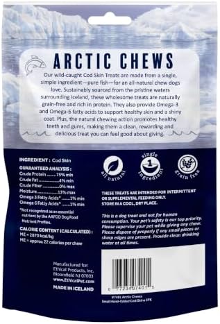 Hand-Folded Cod Skin Dog Treats, Single Ingredient Wild-Caught Icelandic Fish Skins, High Protein Natural Dental Chews, Omega-3 Rich Grain-Free Dog Treats, 5 Pack