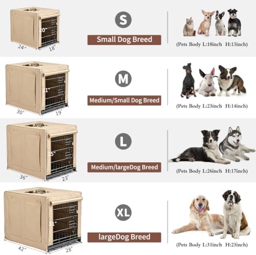 DONORO Dog Crates for Small Size Dogs Indoor Double Door Dog Kennels & Houses for Puppy and Cats, Collapsible Metal Contour Dog Cages (Tan, 30.0" L x 19.0" W x 21.0" H)