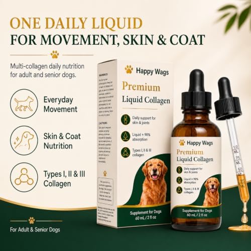Happy Wags Premium Liquid Collagen for Dogs, Joint Care, Skin & Coat, 1PCS
