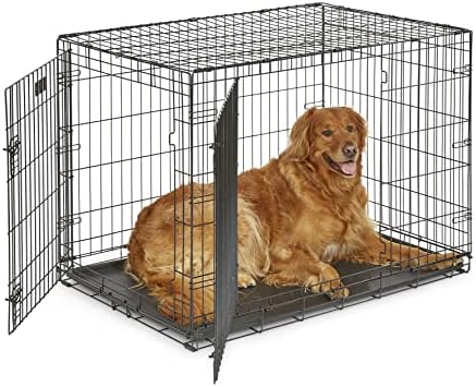 MidWest Homes for Pets Double Door iCrate Starter Kit, 42-inch Dog Crate Bundle for Large Dogs, Includes Cage, Pet Bed, 2 Bowls and Privacy Cover